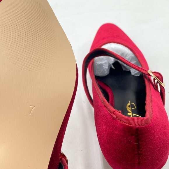 XYD Wine Elegant Velvet Pointed Toe Mary Jane Pumps Chunky Heel Slip On Shoes - Picture 5 of 7